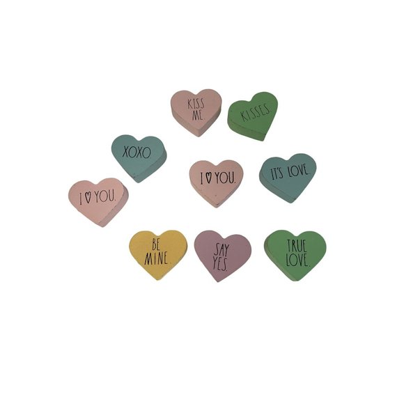 Valentines 9 Mini Wood Candy Conversation Hearts in Jar Decor Sweetheart Ornamen - Picture 8 of 10